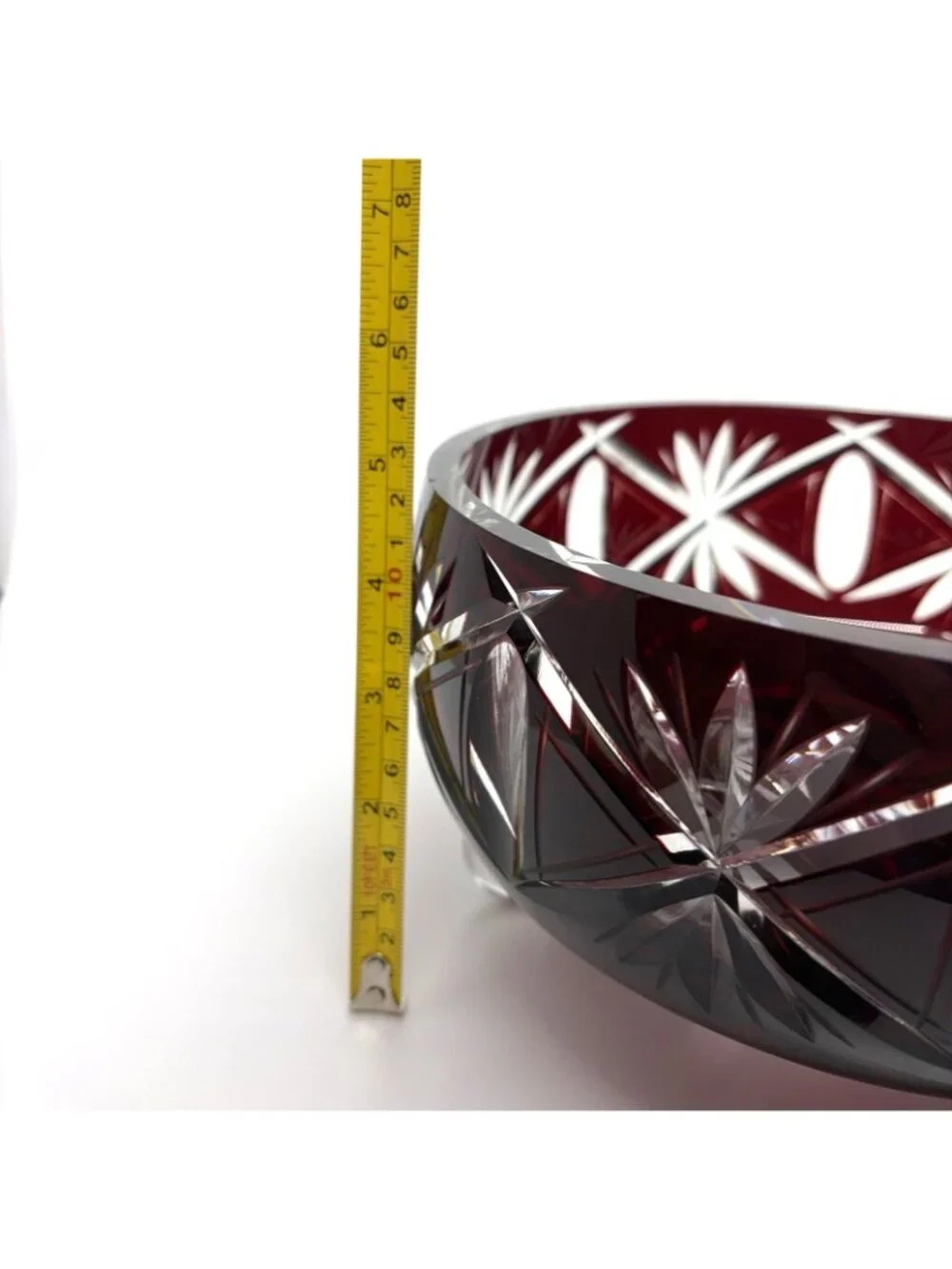 Vintage Bohemian Czech Ruby Cut to Clear Crystal Footed Centerpiece Bowl 8.5